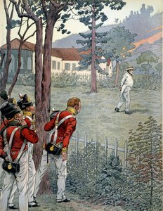 Napoleón I Bonaparte (1769-1821) bajo la mirada asombrada del ejército británico en cautiverio en la isla de Santa Elena de pseudonym for Onfray de Breville Jacques Job