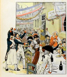 Banquete revolucionario después de la toma de la Bastilla - Ilustración de Job (Jacques Marie Gaston Onfray de Breville) (1858-1931) para el libro La Tour d