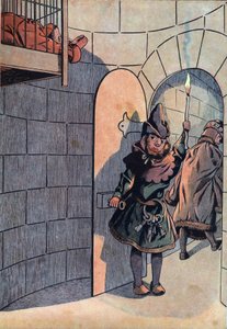 Escena de la historia de Francia con juguetes: conspiración contra el Rey Luis XI (1423-1483) con Carlos el Temerario, Jean Balue (1421-1491) fue encerrado durante 11 años en una de las jaulas de hierro del Rey Luis XI el 23 de abril de 1469. En “Joujoux a de pseudonym for Onfray de Breville Jacques Job
