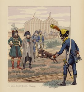 El perro Bigote presentado a Napoleón (litografía en color) de pseudonym for Onfray de Breville Jacques Job