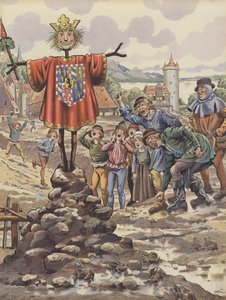 El pueblo de Dinant burlándose de una efigie de Carlos el Temerario, Duque de Borgoña (litografía a color) de pseudonym for Onfray de Breville Jacques Job