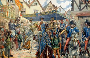 Entrada triunfal de Luis XI de Francia, conocido como el Prudente (1423-1483) en París el 30 de agosto de pseudonym for Onfray de Breville Jacques Job