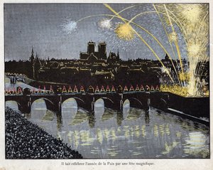 Fiesta de la Paz el 18 brumario año X (9/11/1801) - Napoleón organizó una magnífica fiesta para celebrar el año de la paz, 9 de noviembre de 1801 - litografía de Job (Jacques Onfroy de Breville) de “Le Grand Napoleon des Petites Enfants” 1893 de pseudonym for Onfray de Breville Jacques Job