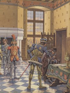 Carlos el Temerario, Duque de Borgoña, presenta un tratado ante el Rey Luis XI y exige que lo firme de pseudonym for Onfray de Breville Job