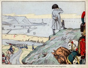 Proyecto de ataque a Inglaterra por el ejército inglés dirigido por Napoleón desde el campamento de Boulogne-sur-Mer en marzo de 1803 - litografía de Job de pseudonym for Onfray de Breville Job