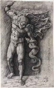 Fauno atacando a una serpiente de school of Andrea Mantegna