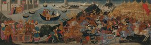 La batalla de Farsalia y la muerte de Pompeyo, 1455-1460 de workshop of Apollonio di Giovanni