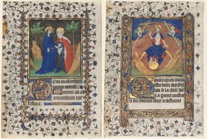 Hojas de un libro de horas: La Visitación y Cristo en el Juicio de workshop of Boucicaut Master