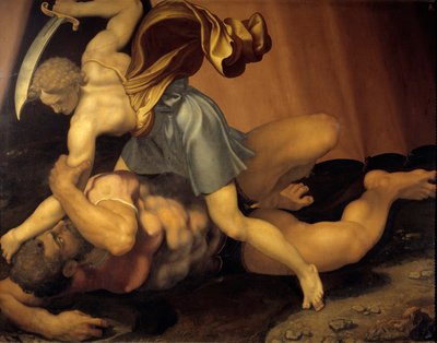 David y Goliat. Pintura en pizarra de doble cara por Daniele de Volterra (1509-1566) de Daniele da  Volterra