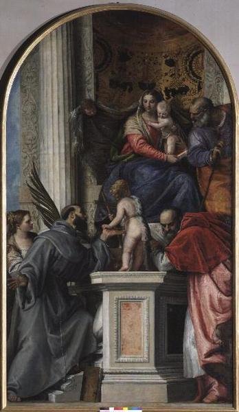Madonna y Niño entronizados, San Juan Bautista de niño, San José, San Jerónimo, Santa Justina y San Francisco de Veronese