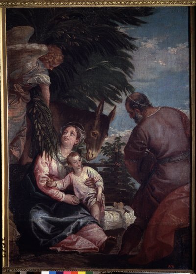 Descanso en la huida a Egipto. Pintura de Paolo Veronese (1528-1588). Óleo sobre tela de Veronese