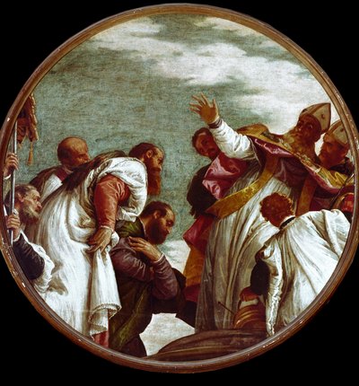 San Nicolás recibe el tributo del escribano de Mira de Veronese