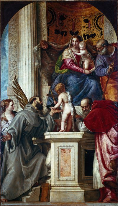 La Sagrada Familia con Santos (Conversación Sagrada conocida como Pala di San Zaccaria o Retablo de San Zacarías) de Veronese