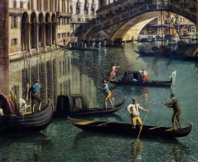 El Puente de Rialto en Venecia (detalle) de Canaletto