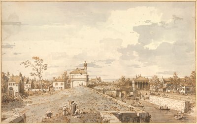 "Vista de Porta Portello con el canal Brenta, Padua" Dibujo a pluma de Antonio Canal llamado Canaletto (1697-1768) 1740-1743 Dim 33,1x52,9 cm Albertina, Viena de Canaletto