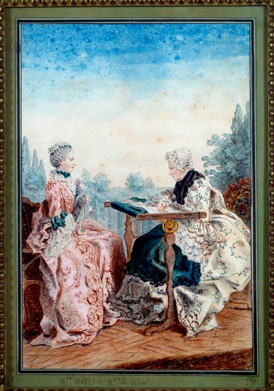 Mademoiselle Melin y Mademoiselle de Laleu haciendo tapicería de Carmontelle