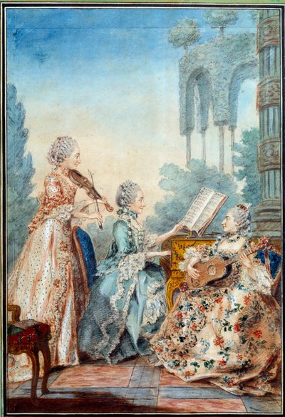 Las tres hijas del compositor Joseph Nicolas Pancrace Royer interpretando la partitura del ballet Zaide de Carmontelle