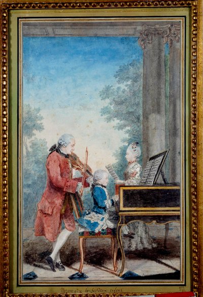 Wolfgang Amadeus Mozart (1756-1791) de niño tocando el piano con su padre y hermana de Carmontelle