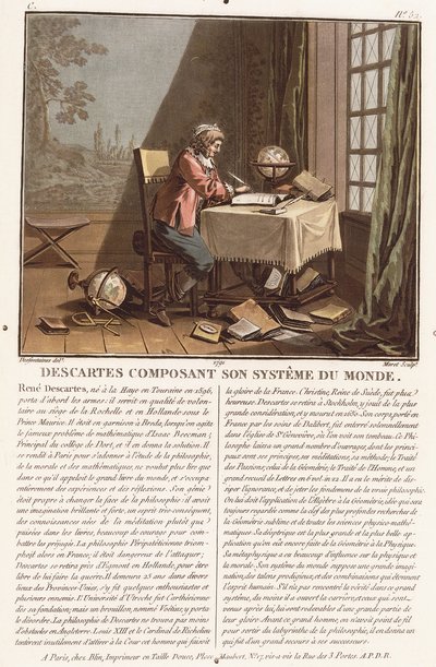 Descartes componiendo su sistema del mundo, c.1786-1792 de (after) Desfontaines