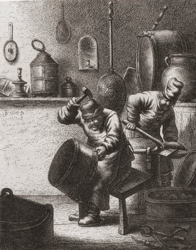 Trabajo de los caldereros en el siglo XVII (impresión) de (after) Dutch School