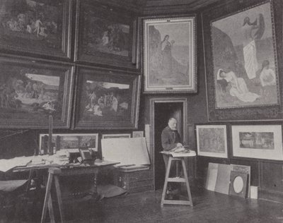 Pintor francés Pierre Puvis de Chavannes en su estudio de (after) French Photographer