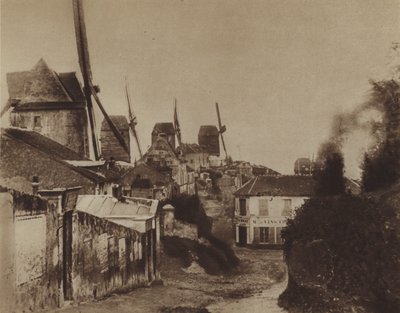 Los molinos en Montmartre en 1845 (foto en blanco y negro) de (after) French Photographer