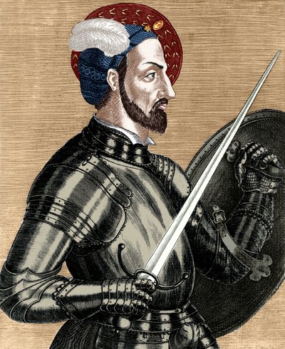 Carlos de Borbón (1490-1527) , comandante supremo de los ejércitos franceses , grabado documento coloreado de (after) French School