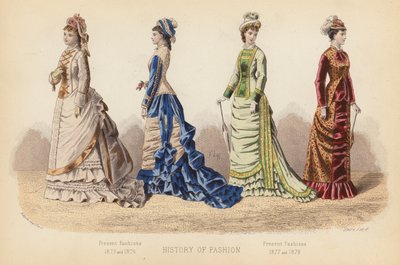 La moda en Francia: Las modas actuales de 1875 y 1876; Las modas actuales de 1877 y 1878 (grabado coloreado) de (after) French School