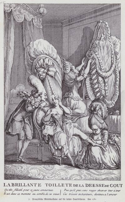 Caricatura francesa satirizando los peinados femeninos de la época de (after) French School