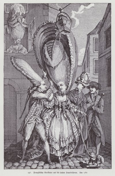 Caricatura francesa satirizando los peinados femeninos de la época de (after) French School