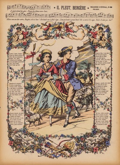 Il Pleut, Bergere (grabado coloreado) de (after) French School