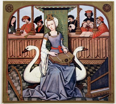 Leda y el cisne - de una iluminación del siglo XV de (after) French School