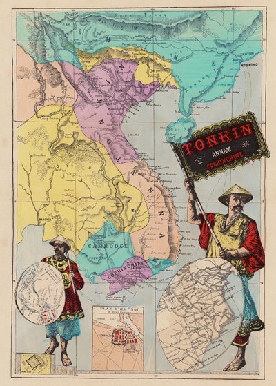 Mapa de Tonkín, Annam, Cochinchina (grabado coloreado) de (after) French School