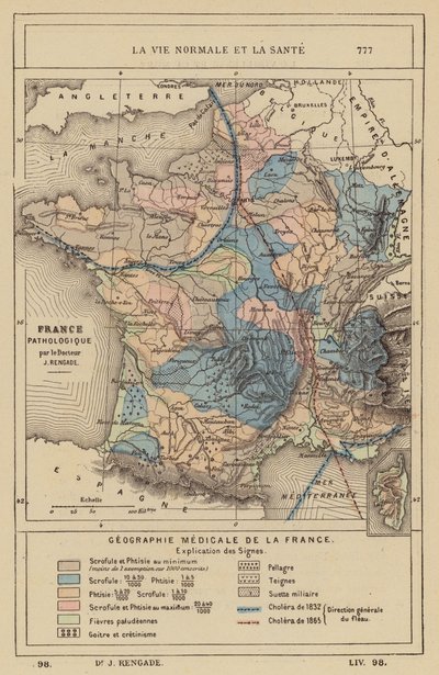 Geografía médica de Francia (grabado coloreado) de (after) French School