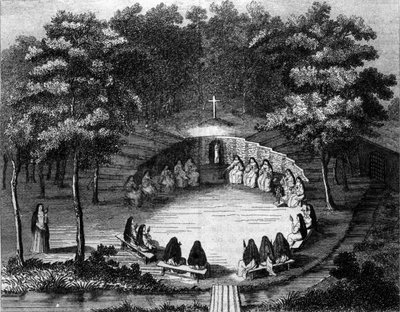 Monjas de la abadía de Port Royal des Champs en una lectura en soledad (Grabado según un pergamino de la escuela francesa del siglo XVIII) de (after) French School