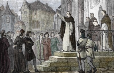 Representación de Alberto Magno (1193/1206-1280) enseñando en París, en la Universidad de París, en el primer convento dominico de la calle Saint Jacques (Colegio de los Jacobinos) bajo la autoridad de Gueric de Saint-Quentin) 1241-1245 (Retrato de Alberto de (after) French School