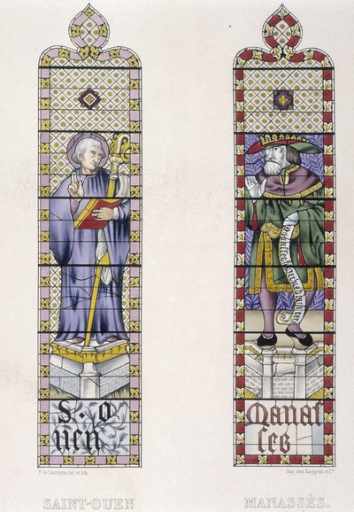 Vidriera que representa a St Ouen y Manassès, Iglesia St Ouen de Rouen de (after) French School