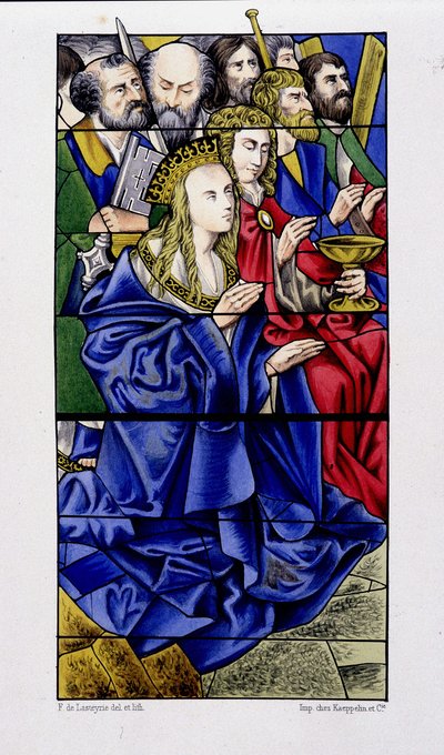 La Virgen rodeada de los apóstoles - repro. de una vidriera de la iglesia de San Vicente de Rouen de (after) French School