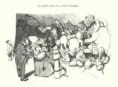 Un acontecimiento alegre en la familia de un león (grabado) de (after) German School