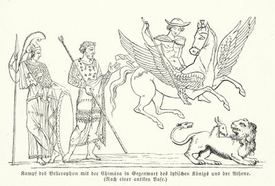 Belerofonte luchando contra la Quimera (grabado) de (after) German School