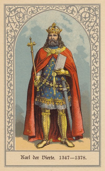 Carlos IV, Rey de Bohemia y Alemania y Emperador del Sacro Imperio Romano Germánico (litografía en color) de (after) German School