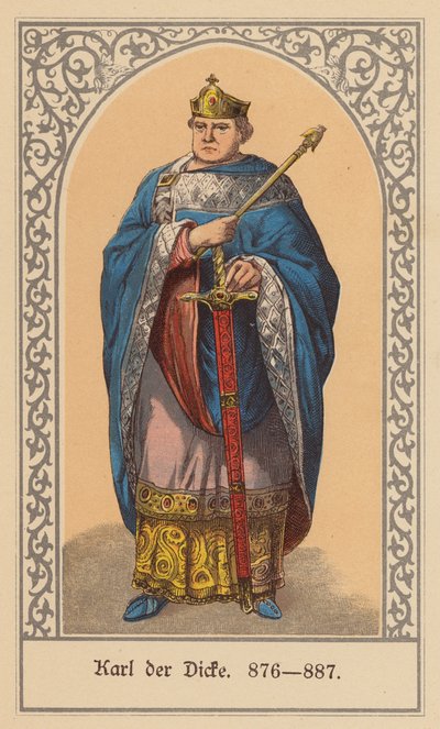 Carlos el Gordo, Emperador del Sacro Imperio Romano Germánico (litografía en color) de (after) German School