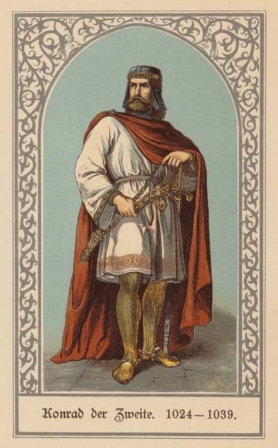 Conrado II, Emperador del Sacro Imperio Romano Germánico (litografía en color) de (after) German School