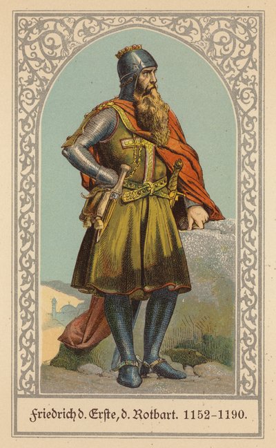 Federico Barbarroja, Emperador del Sacro Imperio Romano Germánico (litografía en color) de (after) German School
