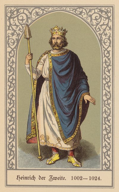 Enrique II, Emperador del Sacro Imperio Romano Germánico (litografía en color) de (after) German School