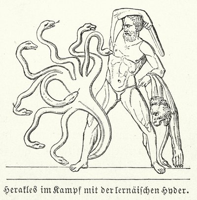 Heracles luchando contra la Hidra de Lerna (grabado) de (after) German School
