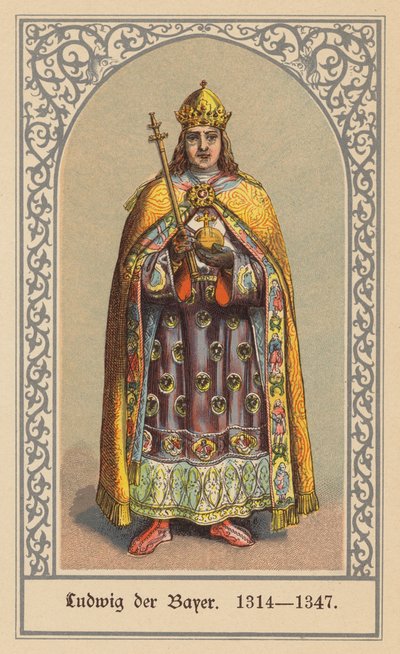 Luis IV, Emperador del Sacro Imperio Romano Germánico (litografía en color) de (after) German School