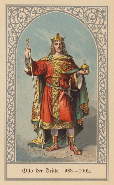 Otón III, rey de Alemania e Italia y emperador del Sacro Imperio Romano Germánico (litografía en color) de (after) German School