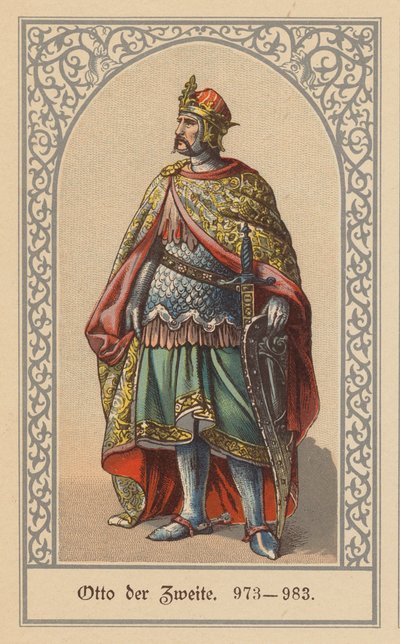 Otón II, rey de Alemania e Italia y emperador del Sacro Imperio Romano Germánico (litografía en color) de (after) German School