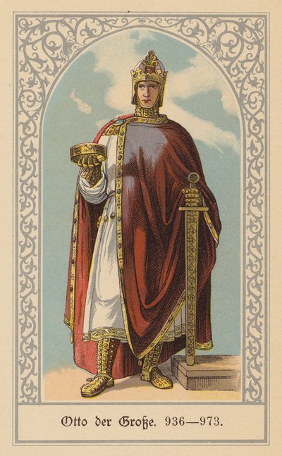 Otón el Grande, rey de Alemania e Italia y emperador del Sacro Imperio Romano Germánico (litografía en color) de (after) German School